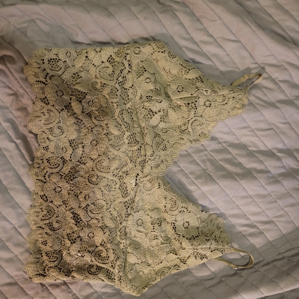 Green and white lace bralette shirt